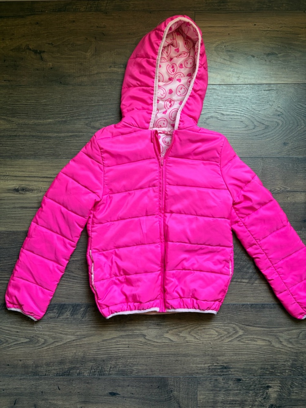 Derek Heart Bright Pink Quilted Hooded Jacket with Smiley Lining